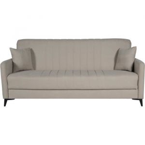 Canap&eacute; convertible - 3 places - ENZO - Tissu beige - 2 coussins - Coffre de rangement - 211 x 92 x 98 cm