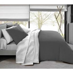 Univers décor Pack complet 4 pièces Anthracite/Blanc housse de couette pour lit 90 x 190 cm 100% coton / 57 fils/cm²