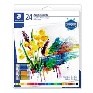 Staedtler Peinture acrylique de qualit&eacute; professionnelle, Couleurs tr&egrave;s pigment&eacute;es et faciles &agrave; m&eacute;langer, &Eacute;tui carton avec 24 tubes de peinture aux couleurs vives et assorties, 8500 C24