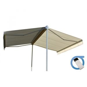 Store double pente GARDEN Blanc 6mx3mx2 Motorisé à télécommande - Toile Ecrue
