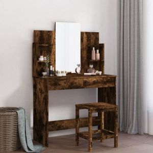 Furniture Limited - Coiffeuse avec miroir chêne fumé 96x39x142 cm