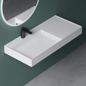 Image de Mai&mai - Vasque de Salle de Bains Lavabo à Poser ou Suspendu Blanc Mat en Résine 100x46cm Col630