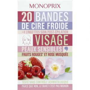 Monoprix Bandes de cire froide visage peaux sensibles - la boite de 20 + 4 lingettes