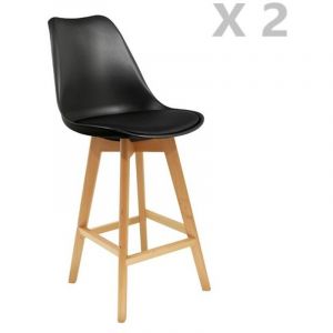 2 Tabourets de bar en bois scandinaves Home Factory H 105 cm Noir