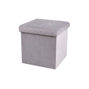 Image de GMA Pouf coffre de rangement velours gris clair - 37.5x37.5x37.5cm