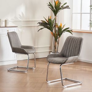 Modfu - Chaise de salle à manger 56 x 51 x 81 cm (2 pièces), chaises de cuisine, pu + métal, gris