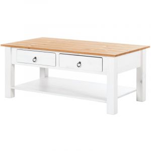 Ines Table basse avec 2 tiroirs en pin blanc et miel
