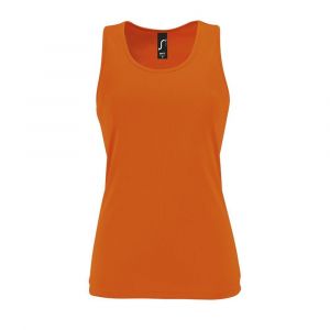 Sol's Sporty TT - Tee Shirt Sport Femme sans Manche- D&eacute;bardeur Dos Nageur - Technologie Dry fit - Anti-Transpirant - Orange Fluo - XXL