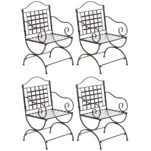 CLP Lot de 4 chaises de jardin Lotta en fer avec accoudoirs bronze