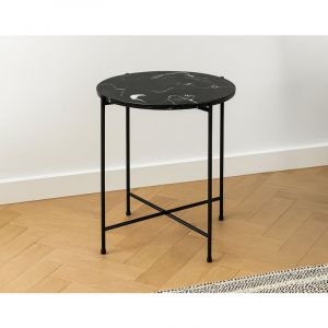Lisa Design - Ezaro - table basse - 42 cm - plateau en marbre - pieds en acier - noir
