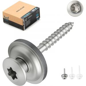 WALCUR Vis Spengler &oslash; 4.5 x 45mm de Terrasse Autoperceuses en Acier Ino x ydable 100 Pi&egrave;ces &Eacute;tanches de Toiture avec Rondelles en Caoutchouc