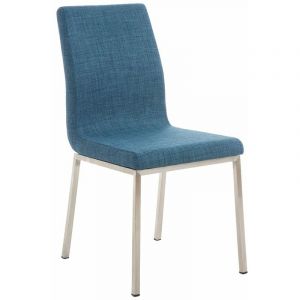 CLP Chaise de Salle à Manger Colmar en Tissu avec Dossier Haut Piètement en Métal, Bleu