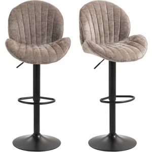 Homcom Lot de 2 tabourets de bar design coquillage pivotants réglables acier noir tissu chenille marron