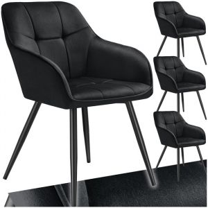 TecTake Lot 4 chaises rembourrées en velours matelassé et dossier continu noir