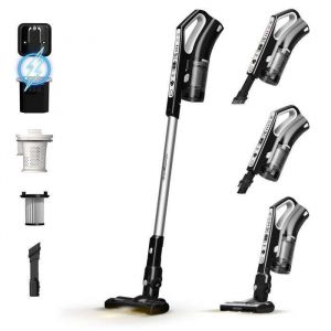 Turbotronic VS280 Cyclonic - Aspirateur-balai sans fil 2-en-1 avec d&eacute;poussi&eacute;reur - grande puissance d'aspiration - 2 vitesses - batterie 2200 mAH - 180W - accessoires suppl&eacute;mentaires - Noir