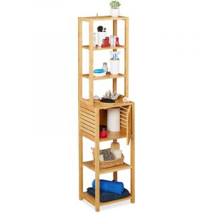 Image de Relaxdays Etagère de salle de bain en bambou, 7 rangements,1 compartiment avec porte, cuisine, 149 x 35 x 29 cm, naturel