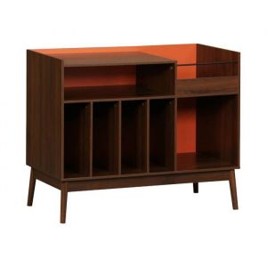 Meuble vinyle vintage bicolore d&eacute;cor bois et fond color&eacute; 100cm orange - Nepal