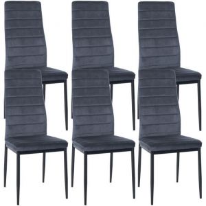 D&eacute;coshop26 Lot de 6 chaises de salle &agrave; manger design simple en tissu velours gris clair avec couture cadre en m&eacute;tal noir CDS10292