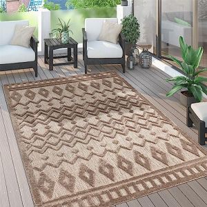 Paco Home - Tapis Exterieur Terrasse Salon Cuisine Motif Scandinave Motif Ethnique Uni Beige, 120x160 cm