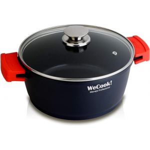 WECOOK! Ecostone Casserole Profonde 24cm Induction, Couvercle en Verre Antiadhésive XTRA DUPONT Écologique sans PFOA, Fonte d'Aluminium, Épaisseur 5mm Poignées en Silicone, Vitrocéramique, Gaz, Four