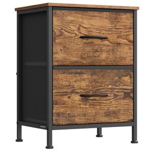 Songmics Table de Chevet - 2 Tiroirs - Marron Rustique - Noir dEncre - Acier