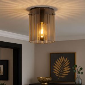 Globo Plafonnier plafonnier salle &agrave; manger verre clair ambre rainures 1 ampoule h 23 cm