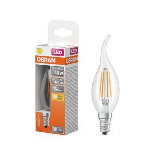 Osram Lampe LED forme bougie &eacute;toile filament BA40, 2700 K blanc chaud, 3,4 W, E14, transparente, 470 lm, 15 000 h, pour lustres, forme bougie coup de vent