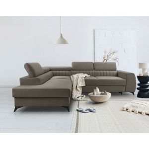 Aneta - canap&eacute; d'angle gauche 5 places - convertible avec coffre et t&ecirc;ti&egrave;res - en velours - Taupe