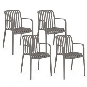 Idmarket Lot de 4 chaises de jardin empilables BILBAO en polypropyl&egrave;ne gris anthracite