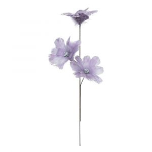 Branche déco spéciale fêtes Fleurs en Plumes mauves et argentées H 65 cm