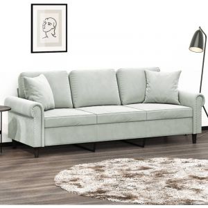 VidaXL Canapé 3 places avec oreillers gris clair 180 cm velours