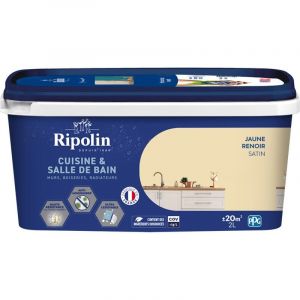 Ripolin Peinture Intérieure Cuisine et Bain – Murs, Boiseries & Radiateurs - Adapté Pièces Humides - Effet Perlant - Lessivable - Haute Résistance - Jaune Renoir - Satin - 2L