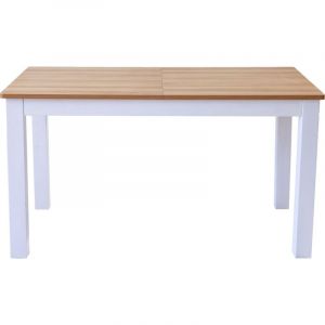 Table à manger extensible effet bois 6/8 personnes, piètement blanc 140/180 cm - Lexi