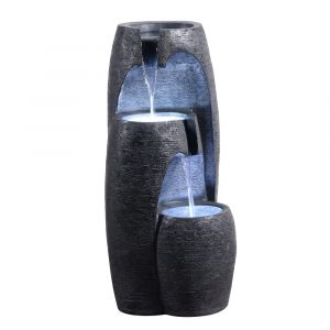 Teamson Fontaine de Jardin Urne 3 Niveaux LED Noire, 71 cm