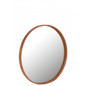 Image de Jolipa Miroir rond avec cadre en cuir cognac de 60 cm - Marron