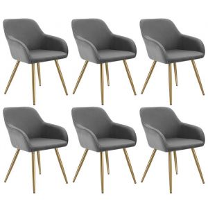 TecTake Lot 6 chaises élégantes aspect corde forme ergonomique gris/doré