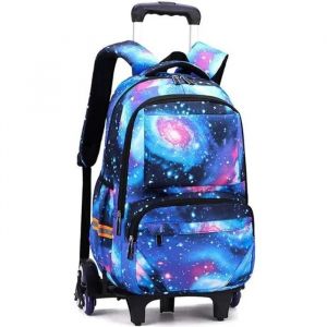Sac à Dos Trolley Enfant MARSE - Modèle Ciel Etoile - 6 Roues - Noir et Bleu