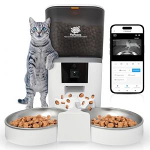 Distributeur croquettes Chat Automatique Double gamelle avec cam&eacute;ra &ndash; Nourriture &eacute;quitable pour 2 Chats ou Plus &ndash; Surveillance &agrave; Distance &ndash; S&eacute;r&eacute;nit&eacute; pour Vous, Confort pour eux