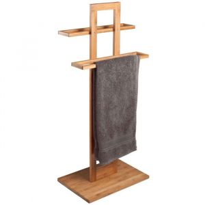 BAKAJI Porte-Serviettes de Sol en Bois de Bambou, Porte-Serviettes de Bain, Base rectangulaire, Couleur Bambou Naturel (37 x 25 x 85 cm)