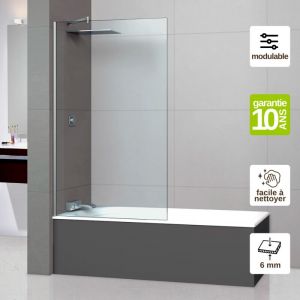 Pare Baignoire fixe en verre s&eacute;curit&eacute; transparent &eacute;p 6mm anti calcaire, L120H147 cm, profil&eacute; chrome Superban Mont Blanc cc
