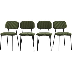Homifab - Lot de 4 chaises en velours côtelé vert kaki - Lorie