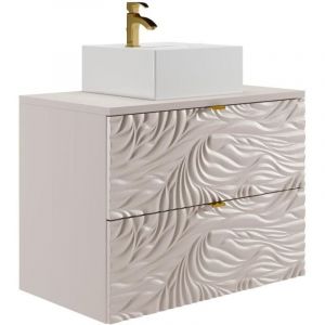 Meuble de salle de bain suspendu textur&eacute; avec vasque &agrave; poser carr&eacute;e - Beige - 80 cm - RINAREL