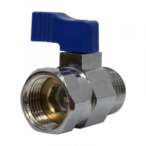 Arcanaute Mini-vanne laiton nickel&eacute; M&acirc;le / Femelle 1/2' (15/21) - PN16 - manette bleue