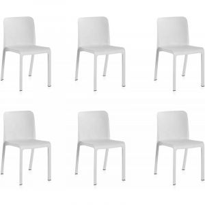 Pegane Lot de 6 chaises de jardin empilables en r&eacute;sine coloris blanc - Longueur 48 x Profondeur 53 x Hauteur 80 cm -
