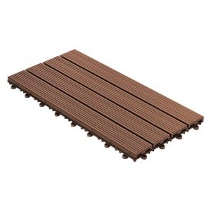 Lot de 6 Dalles en Composite Plastique Imitation Bois, Caillebotis Emboîtables, Marron clair, 1m², 60 x 30 cm