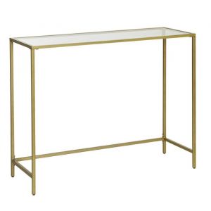 Table console - HELLOSHOP26 - 100x35x80 cm - Verre tremp&eacute; - Cadre m&eacute;tallique dor&eacute; - Design moderne