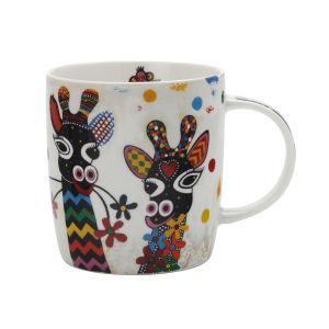 Bruno Evrard création Maxwell & Williams Tasse en porcelaine colorée avec motif de girafe dans une boîte cadeau, Zafara, multicolore, 370 ml