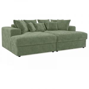 Collins - canapé droit 4 places avec double méridienne - assise profonde - en velours texturé - vert