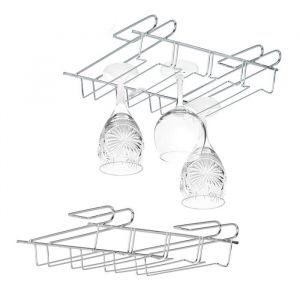 Relaxdays Support à verres à vin, lot de 2, Accessoire d'armoire pour 12 verres à pieds, bar, métal, 8,5 x 34,5 x 26 cm, argenté