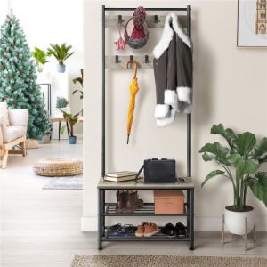 Yaheetech Portemanteau avec Banc Meuble d'Entrée Vestiaire à 3 Niveaux Étagère à Chaussures avec Crochets Mobiles Style Industriel